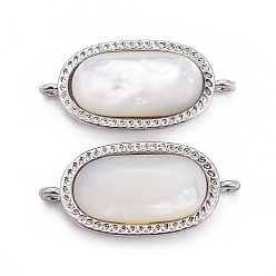Platinum Natural White Shell Links connectors, with Brass Findings, Oval, Platinum, 21x10x4mm, Hole: 0.7mm