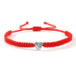 Letter F Регулируемые 304 плетеные браслеты из бусин из нержавеющей стали для женщин, сердце с письмом, Буква F, внутренний диаметр: 11 дюйм (28 см)