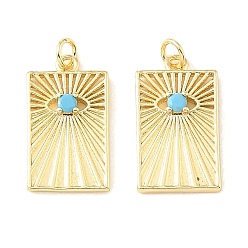Chapado en Oro Real 18K Colgantes de circonita cúbica azul cielo con micro pavé de latón, rectángulo con amuletos de mal de ojo, chapado en rack, larga duración plateado, sin plomo y cadmio, real 18 k chapado en oro, 22.5x13x3 mm, agujero: 3.5 mm