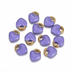 Лиловый Ионное покрытие (ip) 304 брелоки из нержавеющей стали, эмалированные блестки, сердце замок, золотые, сирень, 11x9.5x3.5 мм, отверстие : 2.5x4 мм