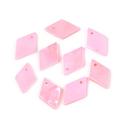 Бледно-Розовый Подвески из натуральных пресноводных ракушек, окрашенные распылением, ромб прелести, розовый жемчуг, 14~17.5x9~10x1.5~2 мм, отверстие : 1.2 мм