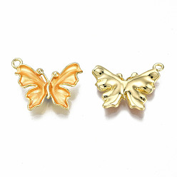 Gold Rack Plating Alloy Enamel Pendants, Cadmium Free & Lead Free, Light Gold, Butterfly, Gold, 19x23.5x4mm, Hole: 1.6mm