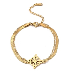 Золотой 304 тройной узел из нержавеющей стали 2 браслеты из квадратных змеиных цепочек для женщин, золотые, 6-5/8 дюйм (16.9 см)