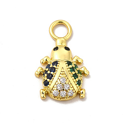 Colorful Rack Plating Brass Micro Pave Cubic Zirconia Pendants, Cadmium Free & Lead Free, Long-Lasting Plated, Ladybug Charm, Real 18K Gold Plated, Colorful, 17.5x11x3mm, Hole: 2.8mm