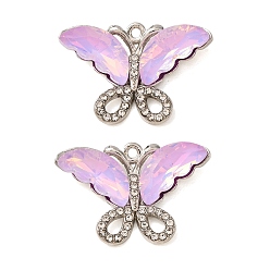Lilac Alloy & Glass & Crystal Rhinestone Pendnats, Butterfly Charms, Platinum, Faceted, Lilac, 20x29.5x6mm, Hole: 1.6mm