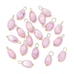 Pink 20 шт. непрозрачные стеклянные подвески с эффектом кракле, окрашенные методом выпечки, семена дыни, с медными петлями, золотые, граненые, розовые, 13.5x6x4.5 мм, отверстие : 3 мм, 20 шт / комплект
