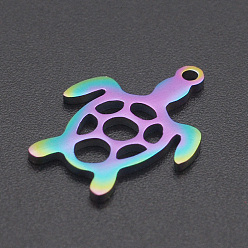 Rainbow Color Ion Plating(IP) 201 Stainless Steel Pendants, Sea Turtle, Laser Cut, Rainbow Color, 19x14x1mm, Hole: 1.2mm