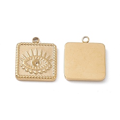 Real 14K Gold Plated Ion Plating(IP) 304 Stainless Steel Pendant Rhinestone Settings, Square with Eye Pattern, Real 14K Gold Plated, Fit for 1.8mm Rhinestone, 15.5x13x2mm, Hole: 1.5mm