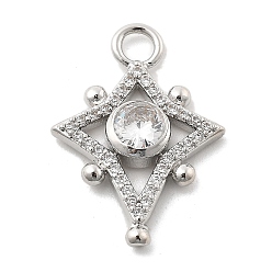 Платина Латунные микро проложить кубического циркония подвески, звезда, без свинца и без кадмия, долговечный, платина, 23.5x17x3.5 мм, отверстие : 2 мм