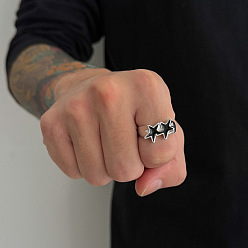 Черный Кольца-манжеты из сплава и эмали для мужчин, звезда, платина, чёрные, внутренний диаметр: 18 мм