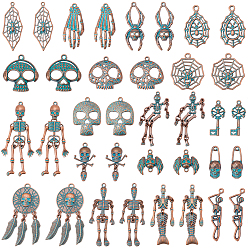 Red Copper & Green Patina Наборы для изготовления ювелирных изделий своими руками, включая подвески и соединительные элементы из сплава в тибетском стиле., красная медь и зеленая патина, 20~61x9.5~28x2.5~6 мм, отверстие : 1.2~26.5 мм