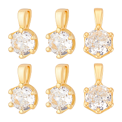 Золотой 6 шт. 925 плоские круглые подвески из стерлингового серебра с прозрачными кубическими цирконами, с печатью 925, золотые, 7.5x4x2.5 мм, отверстие : 1.8 мм