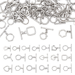 Platinum 38Pcs 19 Styles Alloy Toggle Clasps, Cadmium Free & Lead Free, Rack Plating, Mixed Shapes, Platinum, 13~18.5x10.5~16.5x1.5~3mm, Hole: 1.2~2.5mm, 2pcs/style