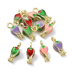 Mixed Color 12Pcs 4 Colors Rack Plating Alloy Enamel Charms, Flower Charms, Cadmium Free & Nickel Free & Lead Free, Light Gold, Mixed Color, 14.5x5.5x5.5mm, Hole: 1.8~2.2mm, 3pcs/color
