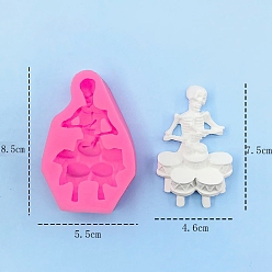 Hot Pink DIY Silicone Molds, Resin Casting Molds, for UV Resin, Epoxy Resin Craft Making, Halloween Skull with Musical Instrument, Hot Pink, 85x55x17mm