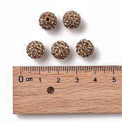 Light Colorado Topaz Pave Disco Ball Beads, Polymer Clay Rhinestone Beads, Round, Light Colorado Topaz, PP13(1.9~2mm), 6 Rows Rhinestone, 10mm, Hole: 1.5mm