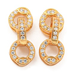 Настоящее золото 18K 925 Складчатые застежки из стерлингового серебра с микропаве из прозрачного кубического циркония, кольцо, реальный 18 k позолоченный, 16 мм, отверстие : 1.5 мм