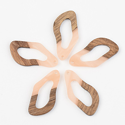 Легкий Лосось Подвески из непрозрачной смолы и ореха, слеза, светлый померанцевый, 38x20x3 мм, отверстие : 2 мм