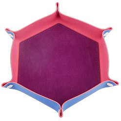 Dodger Blue PU Leather Dice Tray, Mat Dice Holder, Metal Dice Rolling Tray, with Metal Bottons, Storage Box for Rolling Dice Games, Hexagon, Dodger Blue, 20.6x23.8x4.1cm, Unfold: 248x276x6mm