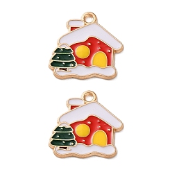 Дом Подвески из эмали и сплава, Новогодняя тема, золотой свет, дом, 18x18x1.5 мм, отверстие : 1.6 мм