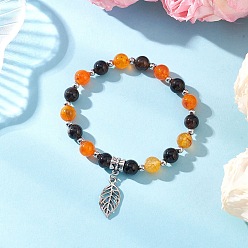 Смешанные камни Браслеты с подвесками из листового сплава, Женские эластичные браслеты с круглыми бусинами и натуральными смешанными драгоценными камнями, внутренний диаметр: 2 дюйм (5.2 см)