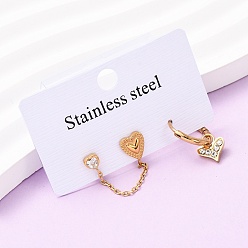 Настоящее золото 18K 304 комплекты из сережек-гвоздиков в форме сердца и сережек-колец из нержавеющей стали, со стразами, ионное покрытие (ip), реальный 18 k позолоченный, 42x7 мм