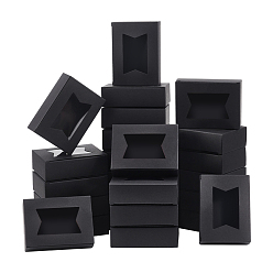 Черный Прямоугольные складные коробки для хранения бумаги, подарочный футляр с видимым ПВХ-окном, чёрные, 9.5x7x2.8 см, окно: 37x61 мм