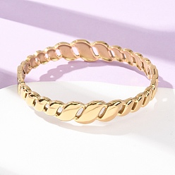 Real 18K Gold Plated 304 Stainless Steel Hollow Twisted Chain Open Hinged Cuff Bangles, Real 18K Gold Plated, Inner Diameter: 1.99x2.34 inch(5.05x5.95cm)