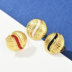 (52) Непрозрачная лаванда Плоские круглые 304 эмалированные перстни из нержавеющей стали для женщин, ионное покрытие (ip), реальный 18 k позолоченный, разноцветные, плоско-круглые: 22 mm, размер США 6 (16.5 мм)