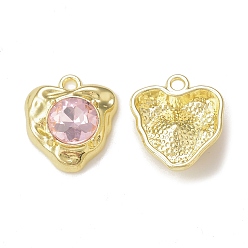 Pearl Pink Rack Plating Alloy Glass Pendants, Golden, Heart Charms, Pearl Pink, 17.5x15.5x5.5mm, Hole: 1.8mm