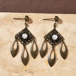 Античная Бронза Серьги-люстры из гальванизированной латуни, ромб, античная бронза, 49x23 мм