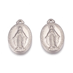 Нержавеющая Сталь Цвет Не тускнеющие 304 подвески из нержавеющей стали, овальные с рисунками " virgin mary", цвет нержавеющей стали, 21x13x2 мм, отверстие : 2 мм