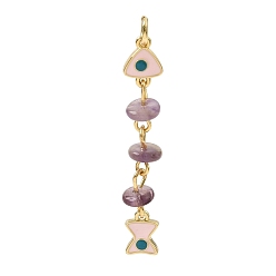Amethyst Ocean Natural Amethyst Chip Pendants, Brass Enamel Fish Charms, Rack Plating, Long-Lasting Plated, Cadmium Free & Lead Free, Real 18K Gold Plated, White, 42x7x6~6.5mm, Hole: 3.5mm