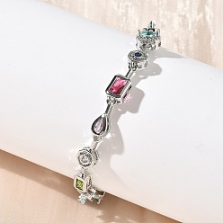 Платина Браслеты-цепочки из латуни с микропаве из разноцветных кубических цирконий, разнообразные, стойки покрытие, долговечный, без кадмия и без свинца, платина, 7-1/4 дюйм (18.5 см)