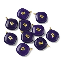 Белый Нефрит Крашеные натуральный белый нефрит подвески, подвески в виде ромбов с латунной микрофиброй, долговечный, стойки покрытие, реальный 18 k позолоченный, без кадмия и без свинца, индиговые, 25~26.5x21.5x6.5~7.5 мм, отверстие : 2.5 мм