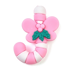 Candy Cane Рождественские силиконовые бусины, фокусные бусы, розовые, леденец-трость с веточкой падуба, 38x26x10.5 мм, отверстие : 2 мм