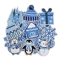 Темно-Голубой 32 шт. рождественские полиэстеровые тканевые заплатки, разнообразные, глубокое синее небо, 32~67x37~65x1.5~2 мм