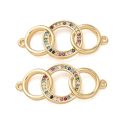 Real 18K Gold Plated Brass Micro Pave Colorful Cubic Zirconia Connector Charms, Interlocking Ring Links, Rack Plating, Long-Lasting Plated, Cadmium Free & Lead Free, Real 18K Gold Plated, 13x30x2mm, Hole: 1mm