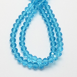 Turquoise Handmade Glass Beads, Faceted Rondelle, Turquoise, 10x7mm, Hole: 1mm, about 70~72pcs/strand