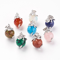 Смешанные камни Природные и синтетические смешанные каменные подвески, с латунной фурнитурой , ящерица, платина, 28x20.5x16 мм, отверстие : 5x8 мм