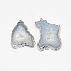 Темно-Серый Подвески из натуральных друзовых агатовых пластин, с железной фурнитурой золотого цвета, окрашенные, самородки, темно-серый, 20~60x13~50x4~8 мм, отверстие : 1~4 мм