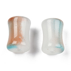 Peru Transparent Spray Painted Glass Beads, Two Tone, Bamboo Stick, Peru, 12x8mm, Hole: 1.6mm