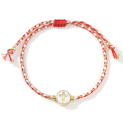 Красный Регулируемые браслеты ручной работы, плоские круглые, с крестообразным креплением, из смоляных бусин., Браслеты из полиэстеровой нити, сплетенные для женщин, красные, 11.02 дюйм (28 см)