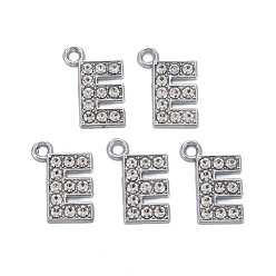 Letter E Подвески из сплава , с кристально горный хрусталь, платина, без кадмия и без свинца, алфавит, letter.e, 17.5x12.5x2 мм, отверстие : 1.8 мм
