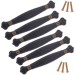 Black PU Leather Drawer Handles, for Cabinet Drawer Straps Replacement Accessories, Black, 160x27x4mm, Hole: 6.5mm, 22.5x13mm, 24x7.5mm