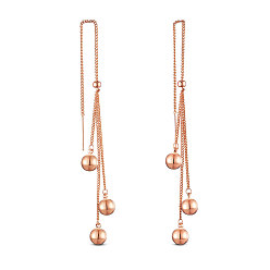 Rose Gold Brass Stud Earring, Ear Threads, with Curb Chains and Round Beads, Rose Gold, 119.3mm