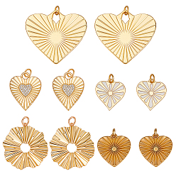 Golden 10Pcs 5 Style Brass & 304 Stainless Steel Pendants, with 304 Stainless Steel Jump Rings, Heart, Golden, 20.6~31mm, 2pcs/style
