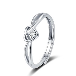 Платина Регулируемые латунные кольца с микропаве из кубического циркония, сердце, платина, размер США 8 (18.1 мм)