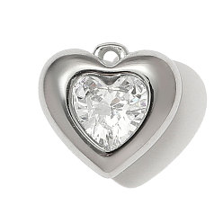 Прозрачный 304 из нержавеющей стали стеклянные подвески, сердце прелести, цвет нержавеющей стали, граненые, прозрачные, 11x11 мм