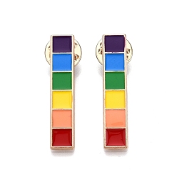 Colorful Alloy Brooches, Enamel Pin, with Butterfly Clutches, Rainbow Rectangle, Light Gold, Colorful, 35x7x2mm, Pin: 1mm